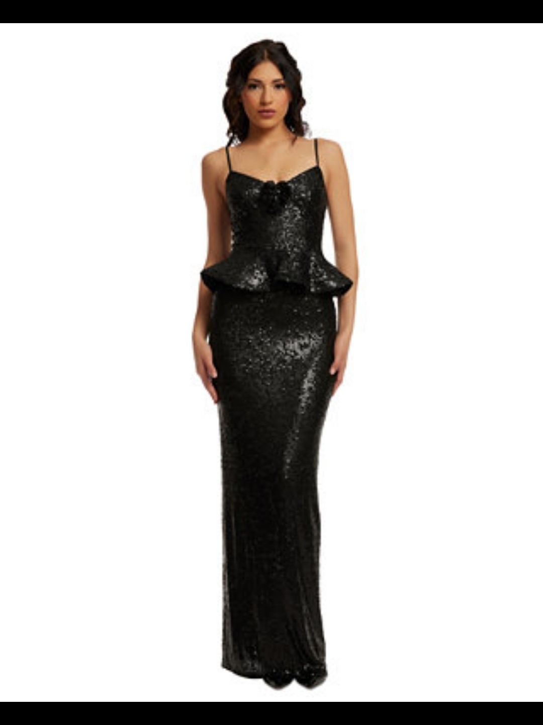 Dress The Population Black Sequin Peplum Maxi Dress